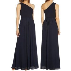 NWT Adrianna Papell One Shoulder Crepe Chiffon Long Gown 10